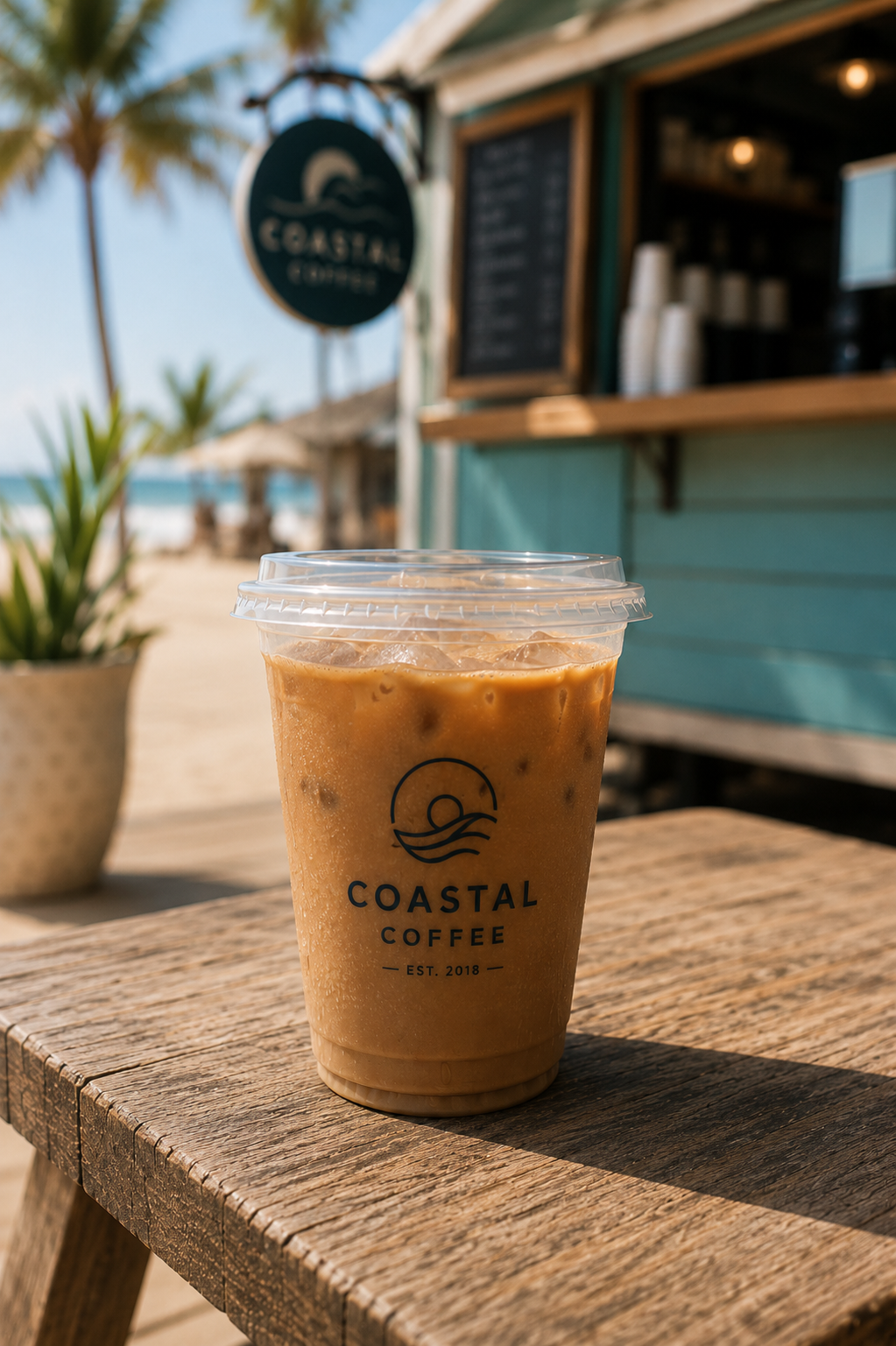 Design concept: Coastal Coffee branded 12 oz cold cup