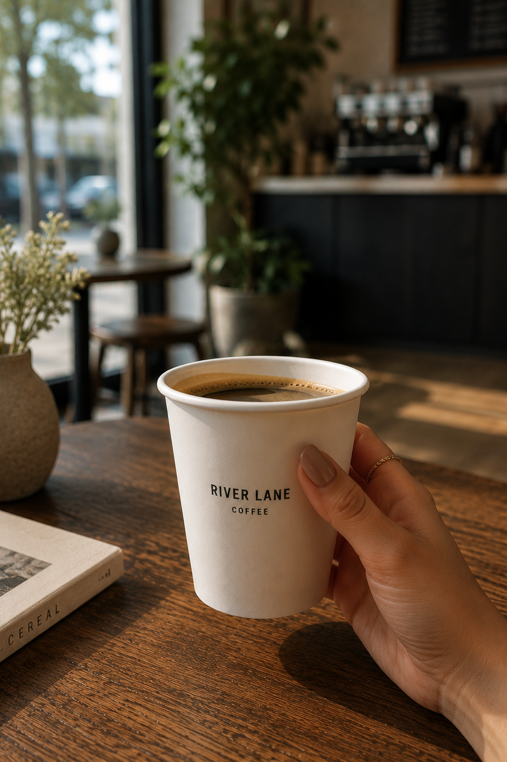 RIVER LANE COFFEE branded 8 oz hot cup